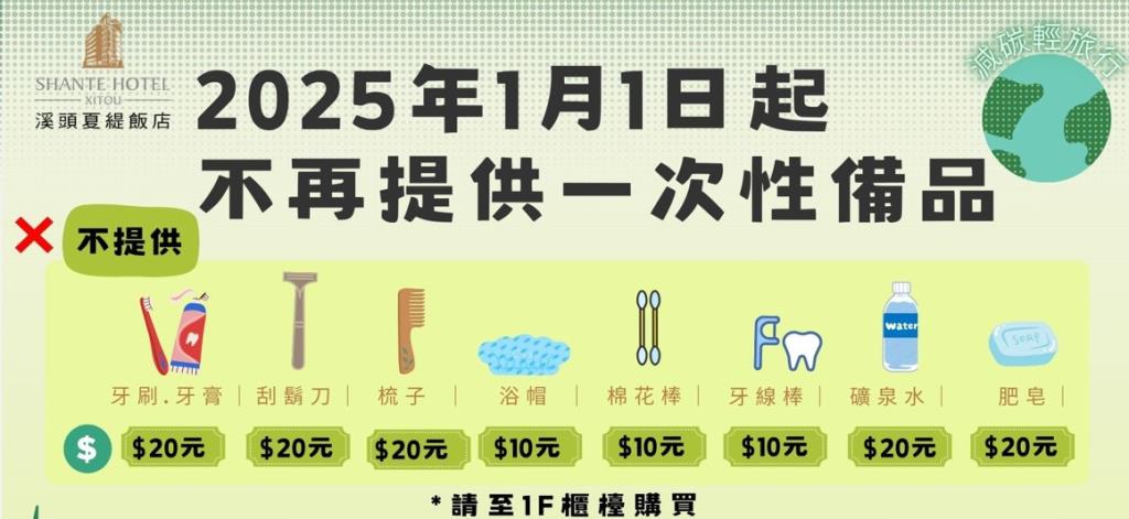 2025年1月1日起不再提供一次性盥洗備品